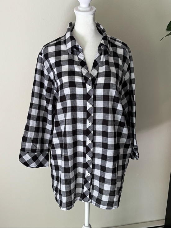 Foxcroft Tops - Foxcroft Black and White Check Button-Front Blouse